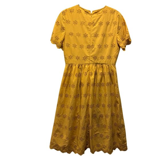 Madewell Womens Scalloped Eyelet Midi Dress Yellow  Short Sleeve Size 4 - Picture 3 of 7